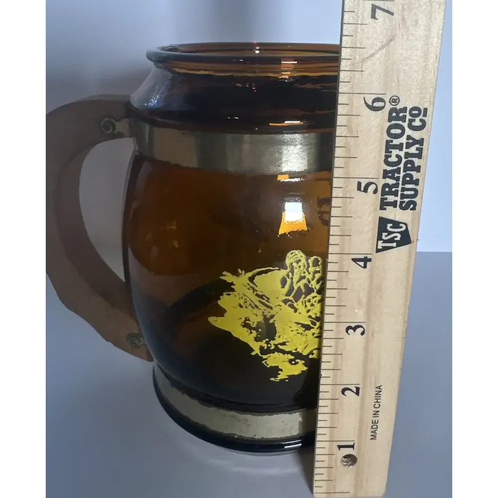 Vintage Six Flags Over Georgia Atlanta Amber Glass, Wood And Metal Collector Cup